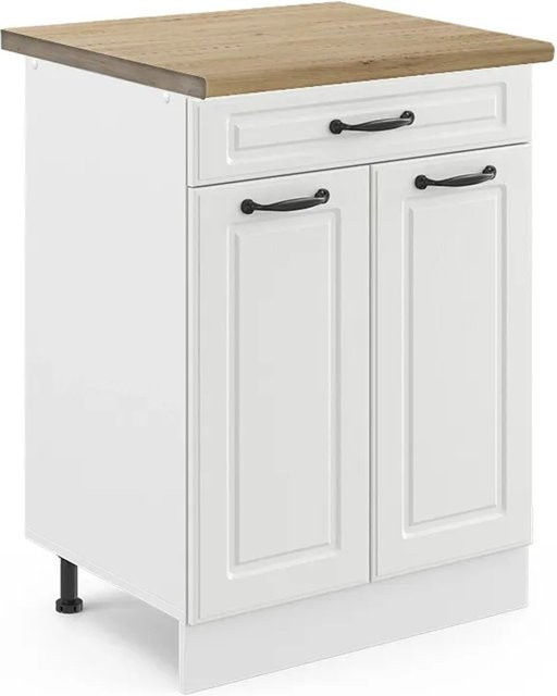 Vicco Küchenunterschrank R-Line in Weiß und Eiche im Landhausstil mit Schubladen und Türen, B/T/H: 60 x 60 x 81,6 cm - Bild 1