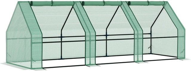 Furnicato Gewächshaus mit 3 Rollfenstern aus PE-Gitterfolie und Stahl in Grün, B/T/H: 270 x 90 x 90 cm - Bild 1