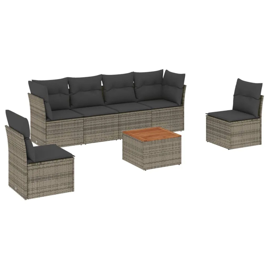 vidaXL 7-teilige Garten-Sofagarnitur in Grau aus Poly-Rattan mit Sitzkissen und Stauraum - Bild 2
