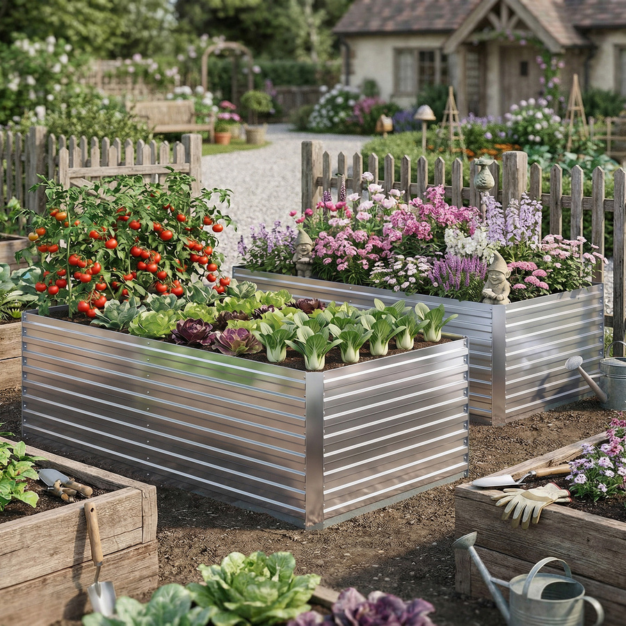Outsunny 2er Set Hochbeet aus verzinktem Stahl in Silber, Rechteckige Pflanzbeete für Gemüse, Obst, Blumen und Kräuter, B/T/H: 180 x 90 x 60 cm - Bild 2