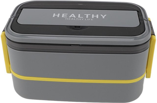 TOMTOP JMS Bento-Box aus 316 Edelstahl in Grau, doppelschichtig, auslaufsicher und mikrowellengeeignet mit Besteck und Fächern - Bild 1