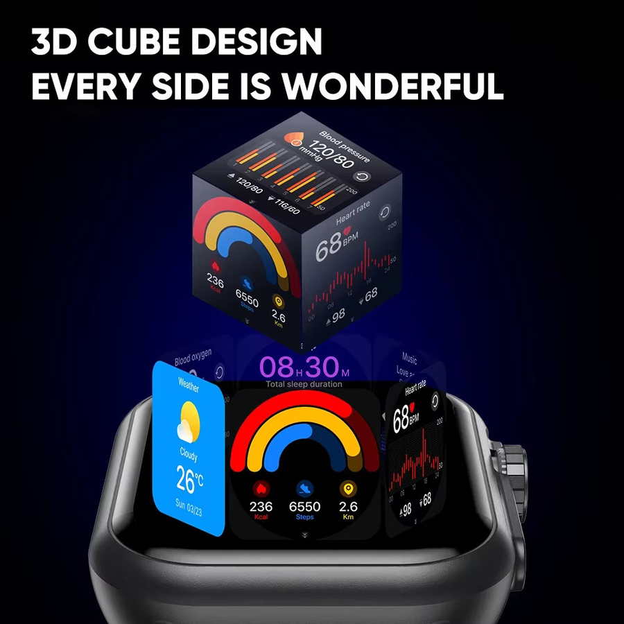 CRTORRS Luxuriöse Smartwatch für Herren und Damen in Schwarz mit Blutdruckmessgerät und 1000mAh Akku, wasserdichte Sport-Smartwatch für Android und Unisex-Nutzung - Bild 3