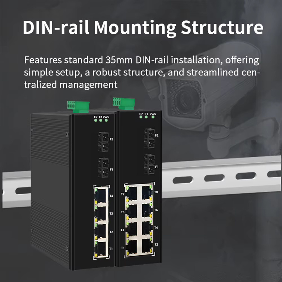 ONTi Gigabit Industriequalität 6/10 Ports SC-Port-Switch mit 1 GbE, 20 km Reichweite, IP30, 6 kV Lightning-Schutz, DC12–52 V, Schwarz, DIN-Schienenmontage - Bild 2