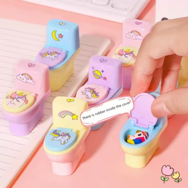Kawai Bleistiftspitzer in kreativer Toilettenform mit Einhorn-Design, buntes Schulzubehör aus Kunststoff - Bild 1