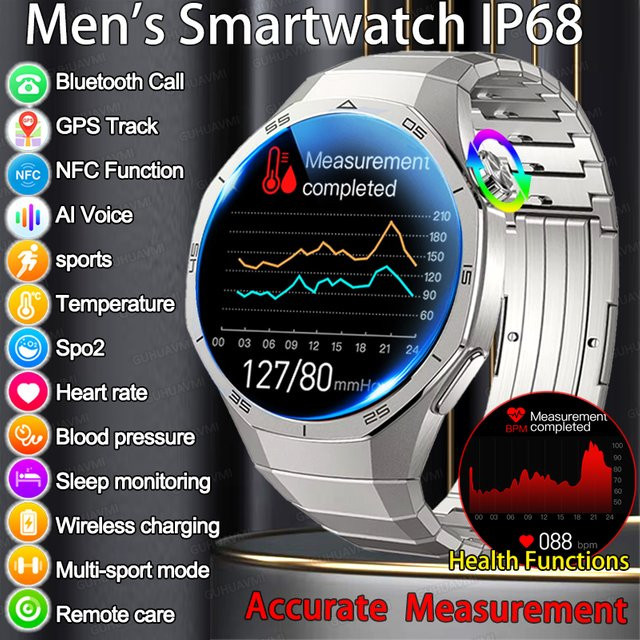 KAVSUMI Smartwatch, Silber, Bluetooth, NFC, Herren - Bild 1