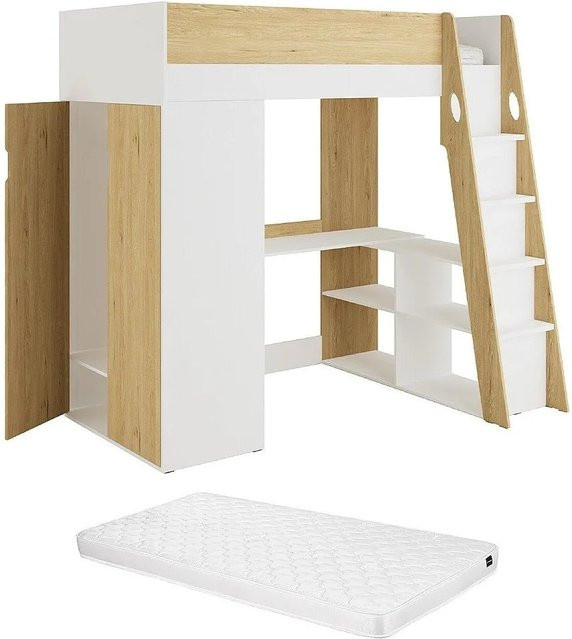 Vente-unique Hochbett Armonesa Modern in Weiß mit Schreibtisch und Kleiderschrank, B/T/H: 90 x 190 x 196 cm - Bild 1