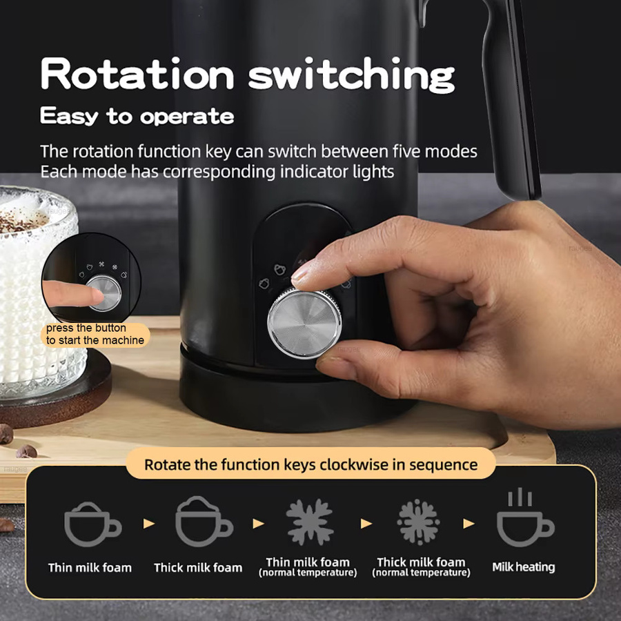 Elektrischer 5-in-1 Milchaufschäumer von ragee in Schwarz zum Erwärmen und Aufschäumen für Kaffee, Cappuccino und Latte - Bild 2