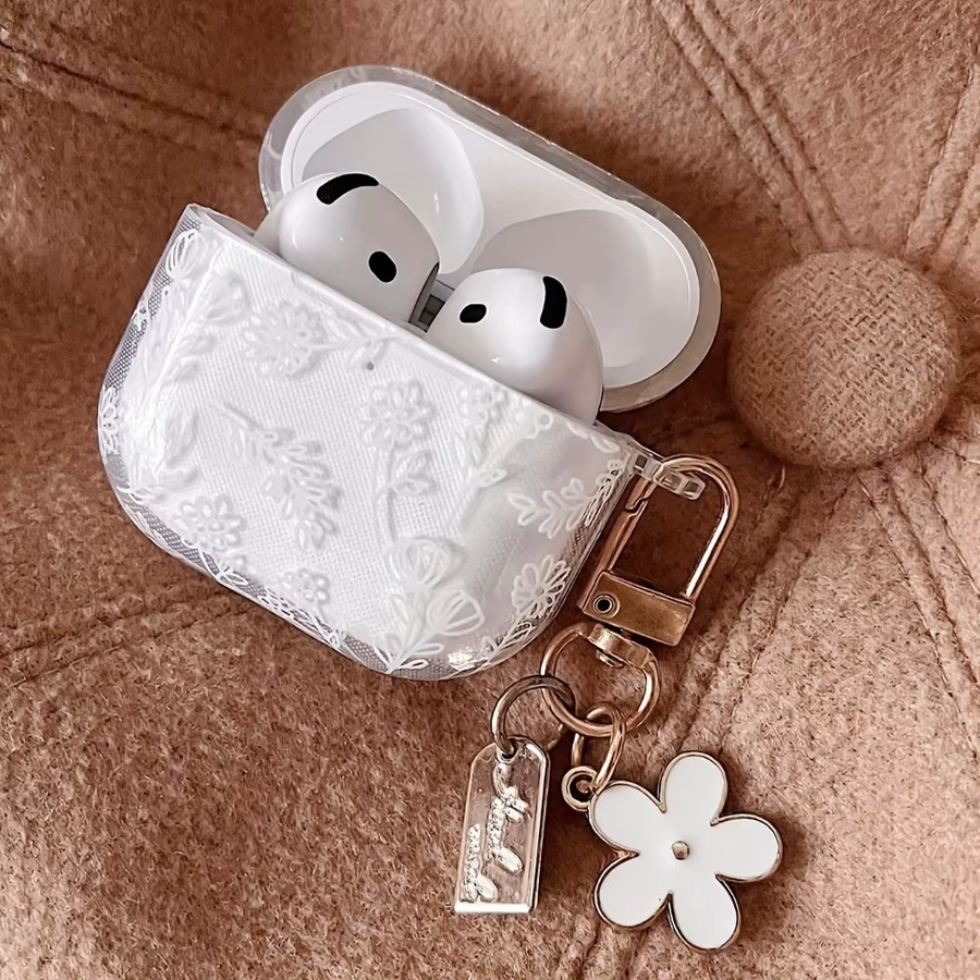 Elegante Kopfhörerhülle mit weißem Blumenmuster für Apple AirPods Pro 2, Pro 3 und AirPods 4/3/1/2 in Weiß - Bild 4