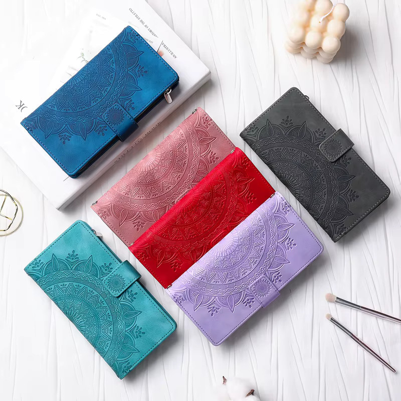 Leder Zipper Wallet Case für Motorola Moto G54 G34 G04 E13 G53 G13 G23 G72 G62 G73 G50 G30 G71 G31 G41 G Power in Grün und Lila - Bild 6