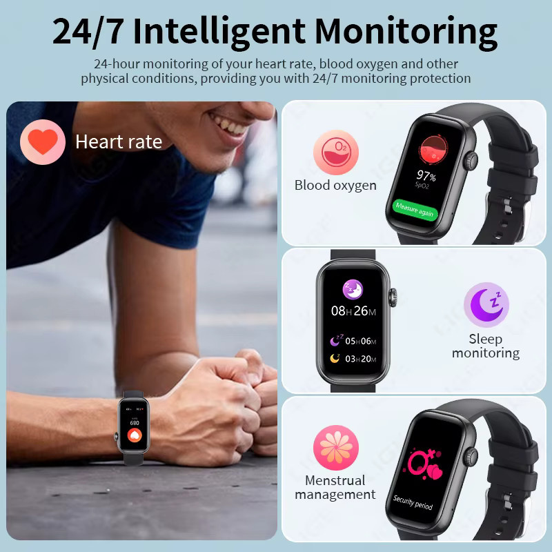 LIGE Smartwatch Unisex Smart Armband mit Herzfrequenz- und Blutsauerstoffmessung, Wasserdicht, Bluetooth, kompatibel mit Android und iOS, in Pink und Schwarz - Bild 4