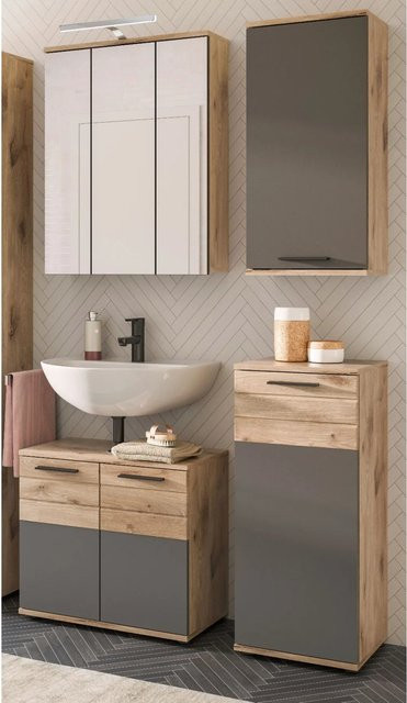 Inn.Furn Badmöbel-Set Tomaso in Eiche Grau, 4-teilig mit Soft-Close und LED-Beleuchtung, Breite: 112 cm - Bild 1