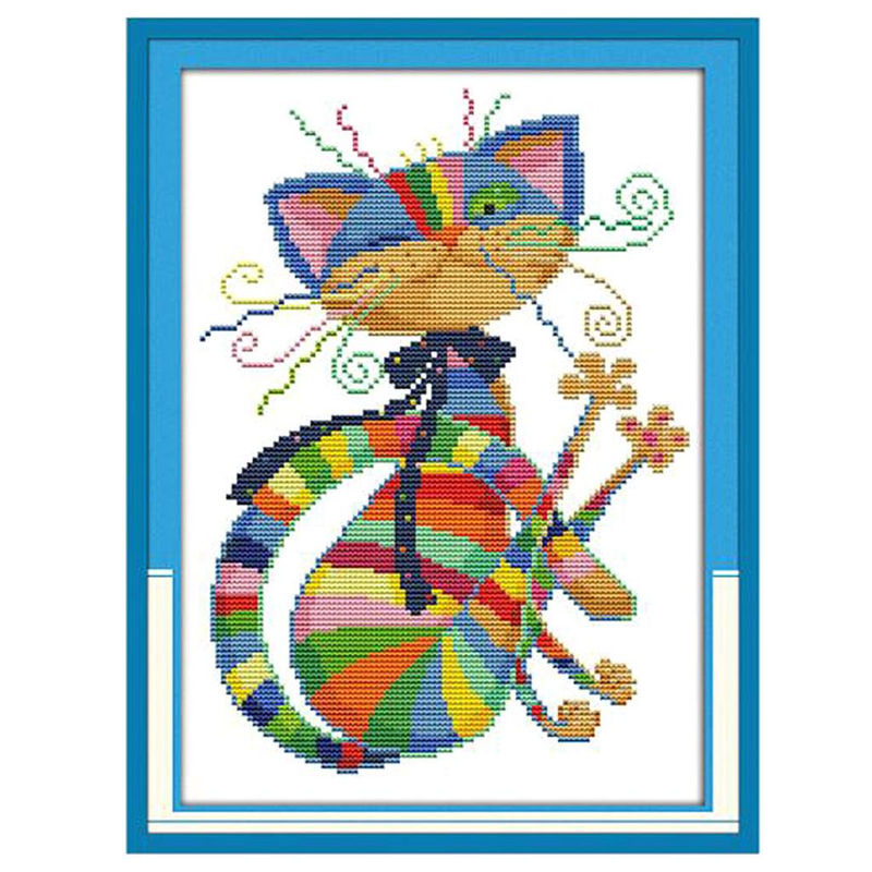 Buntes Kreuzstich-Stickset mit Katzenmotiv für Anfänger, Textil-Dekoration mehrfarbig, B/H: 25 x 33 cm - Bild 6