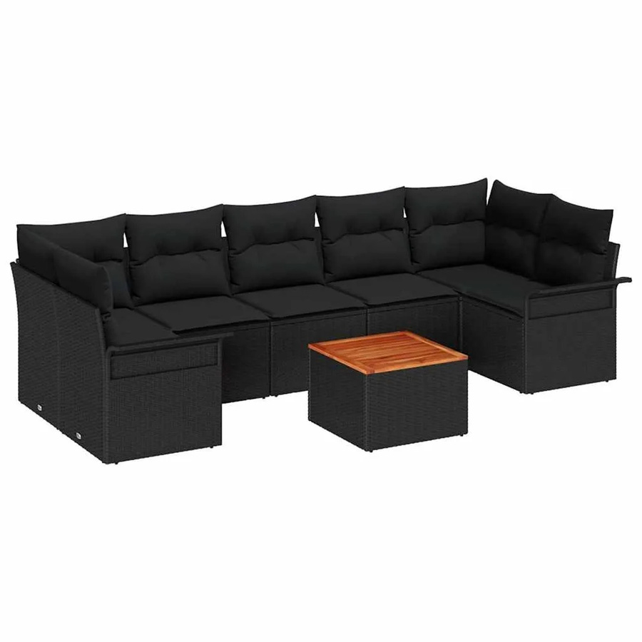 vidaXL Garten-Sofa-Set 8-teilig aus Poly Rattan in Schwarz mit Tisch und Polsterkissen inklusive Stauraumfunktion - Bild 2