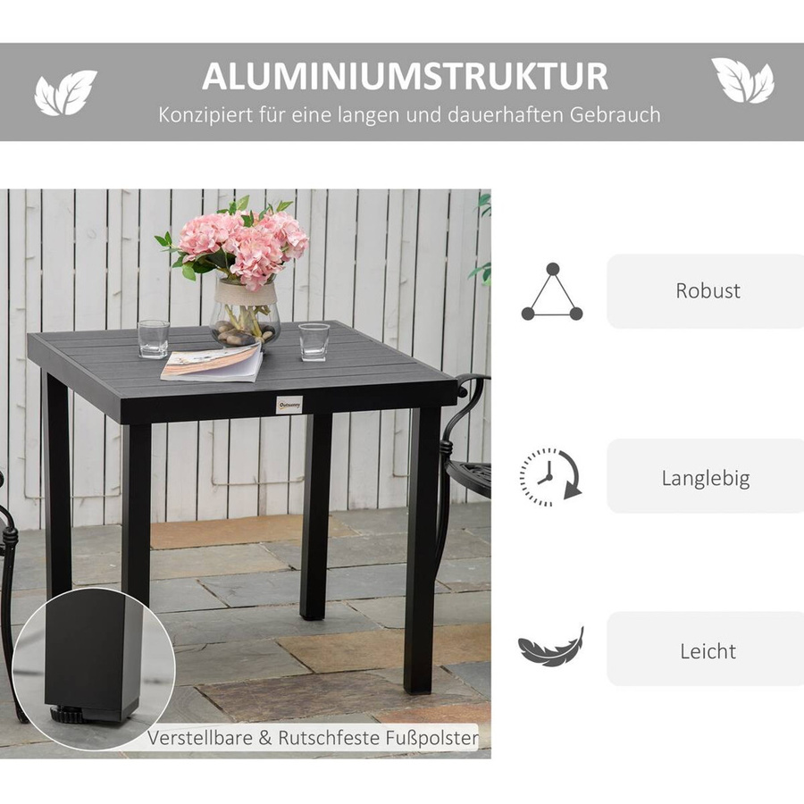 Outsunny Gartentisch aus Aluminium und Kunststoff in Schwarz, quadratisch für Terrasse und Balkon, B/T/H: 78 x 78 x 74 cm - Bild 4