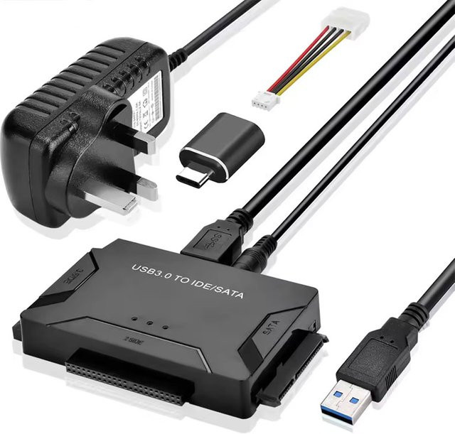 Congdi SATA/IDE zu USB 3.0 Adapter Konverter für 2,5 und 3,5 Zoll HDD SSD mit 12V 2A Netzteil in Schwarz - Bild 1