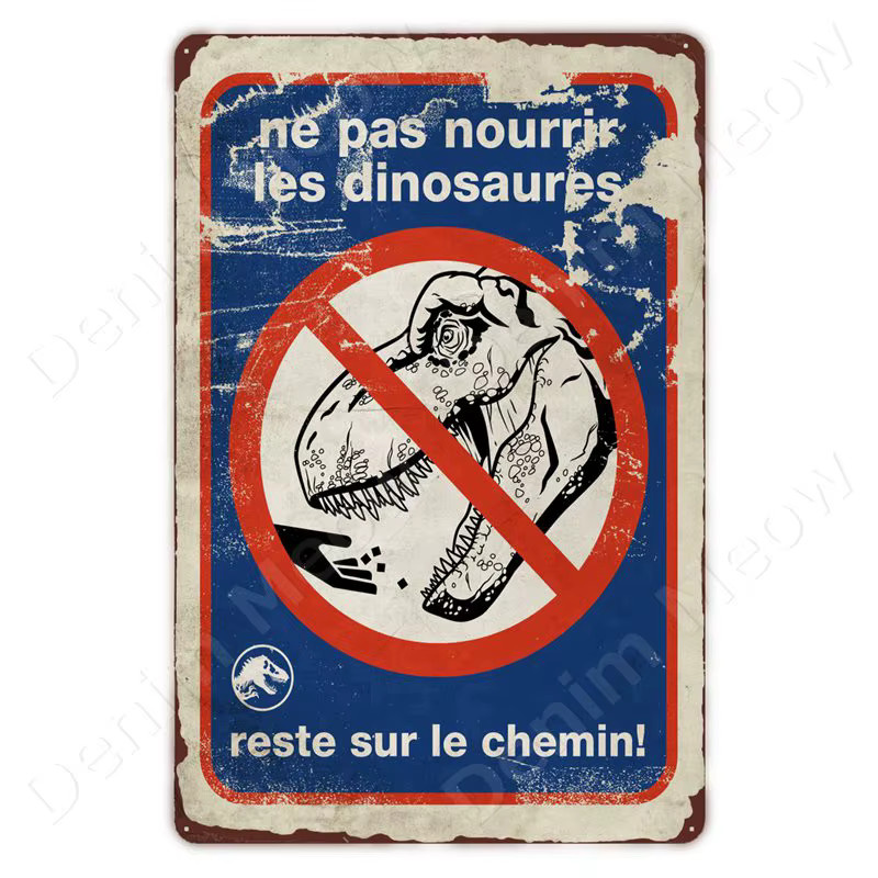 Potdemiel Vintage Metallblechschild Vorsicht vor Dinosauriern Triceratops Wanddekoration Mehrfarbig B: 30,0 cm, H: 20,0 cm, T: 1,0 cm - Bild 2
