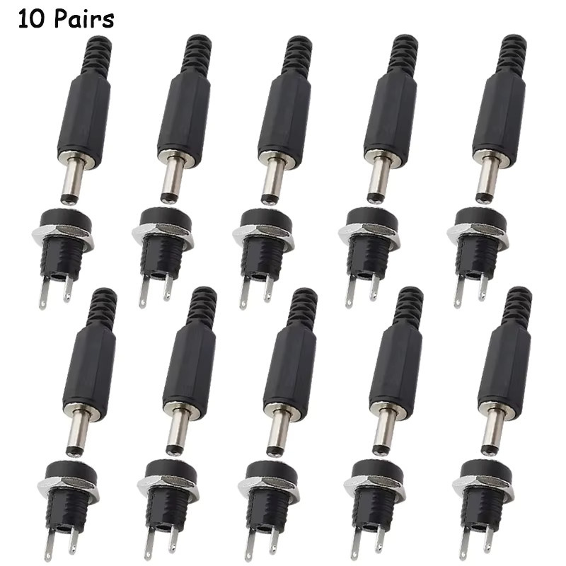 AOKIN DC-Steckverbinder Set 10 Stück (5 Paar) Männlich und Weiblich mit Schraubanschluss für Panelmontage, Schwarz, 5,5x2,1mm und 3,5x1,3mm - Bild 2