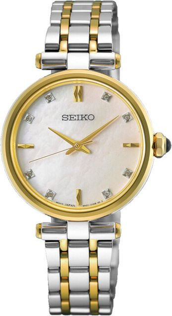 Seiko Armbanduhr, Quarz, Edelstahl, Perlmutt, Diamant, Kristall, Damen - Bild 1