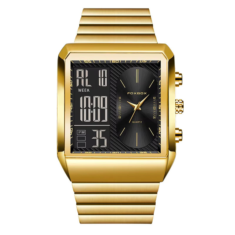 FOXBOX Digitaluhr, Chronograph, Quarz, Gold, Edelstahl, Herren - Bild 7