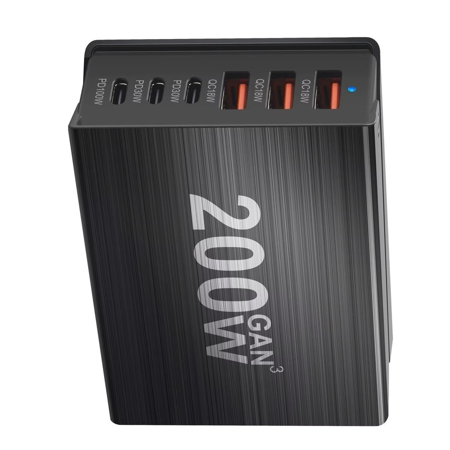 Deepartner USB-C 6-Port Ladestation Hub mit 200 W Fast Charging PD-Ladegerät in Schwarz - Bild 2