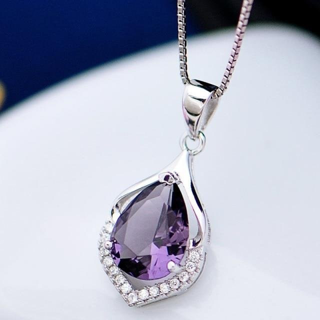 Halskette Amethyst, Anhänger Wassertropfenform, 925 Silber, Damen, 45 cm, violett - Bild 1