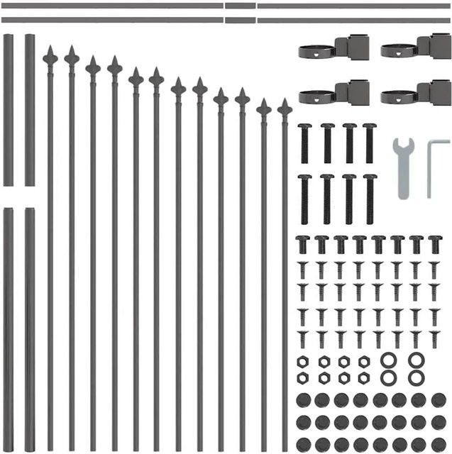 vidaXL Gartenzaun aus pulverbeschichtetem Stahl in Grau, Höhe: 100 cm, Breite: 170 cm - Bild 1