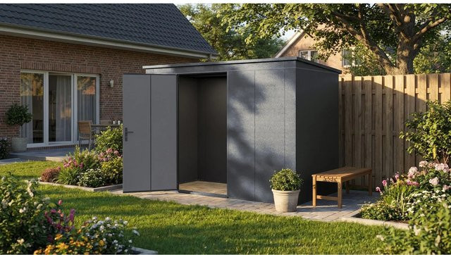 Weka Metall-Gerätehaus Gary in Anthrazit aus Stahlblech, Breite: 292 cm, Tiefe: 148 cm - Bild 1