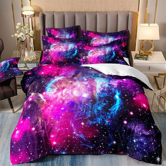 Sternenhimmel Bettwäscheset für Kinder mit Galaxie-Motiv, Lila, B/H: 135 x 200 cm - Bild 1