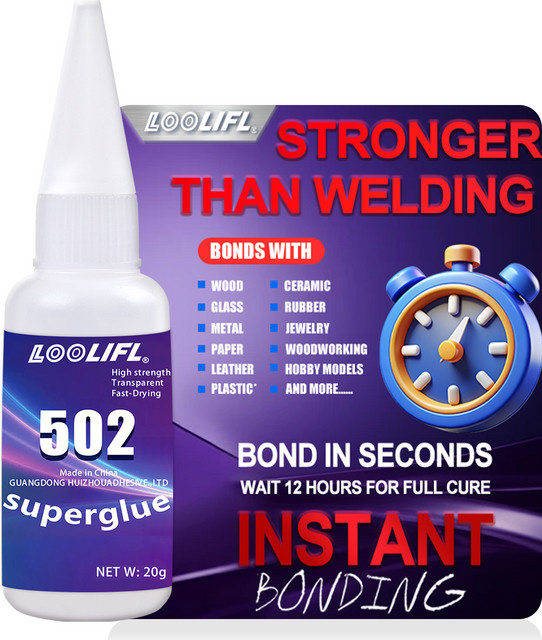 LOOLIFL 502 Superkleber Cyanacrylat in Transparent, extra starker Flüssigkleber für Keramik, Leder und Metall, 20 g - Bild 1