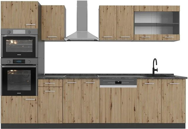 Vicco R-Line Küchenzeile Artisan Eiche und Anthrazit mit Hochschrank Breite: 300 cm, Höhe: 207 cm, Tiefe: 60 cm - Bild 1