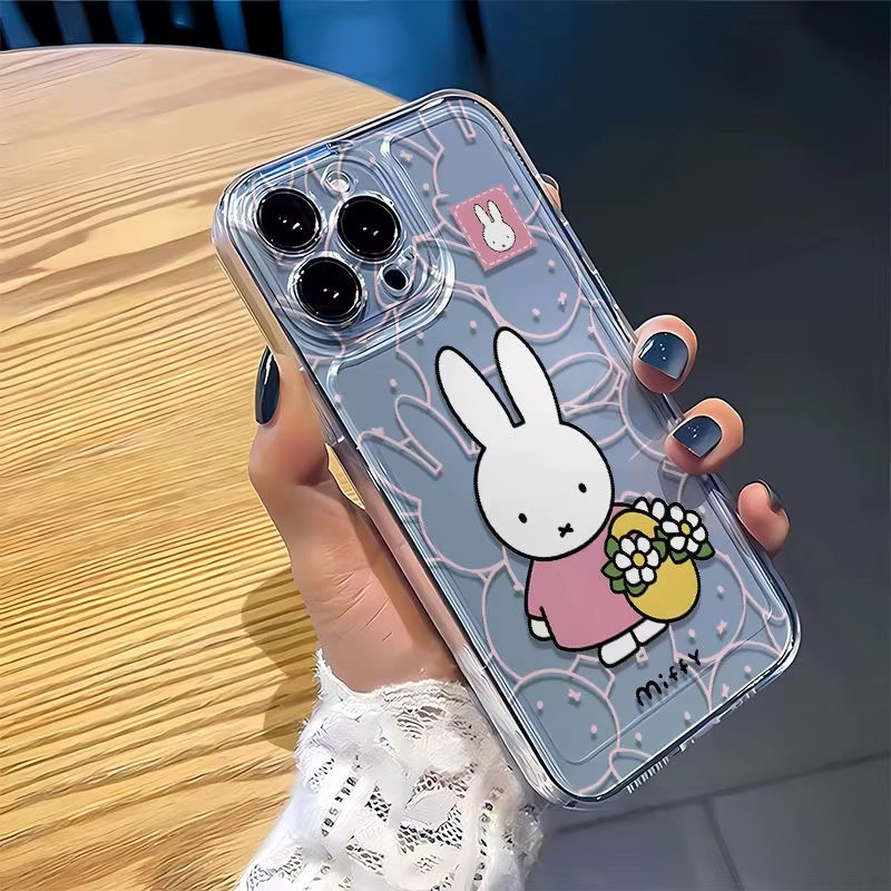 Miffy Handyhülle mit Kunstlinien-Blumen Design für iPhone, transparent und beige, TPU-Schutzhülle für verschiedene iPhone Modelle - Bild 5