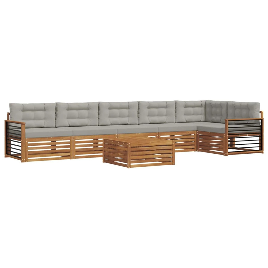 vidaXL Outdoor-Sofagarnitur aus Akazien-Massivholz in L-Form mit Kissen, 7-teilig, Natur und Hellgrau - Bild 2