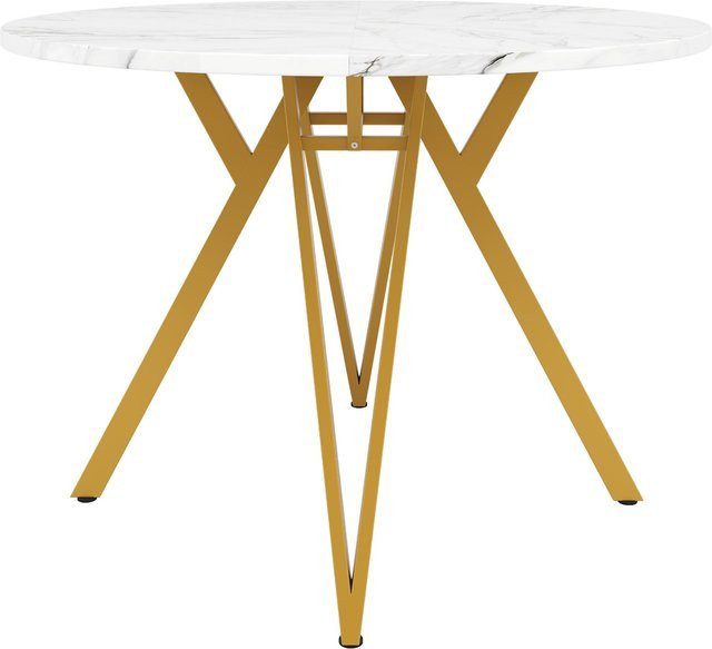 Runder Esstisch FC in Weiß und Gold, moderne MDF-Tischplatte, Durchmesser: 100 cm, Höhe: 76 cm - Bild 1