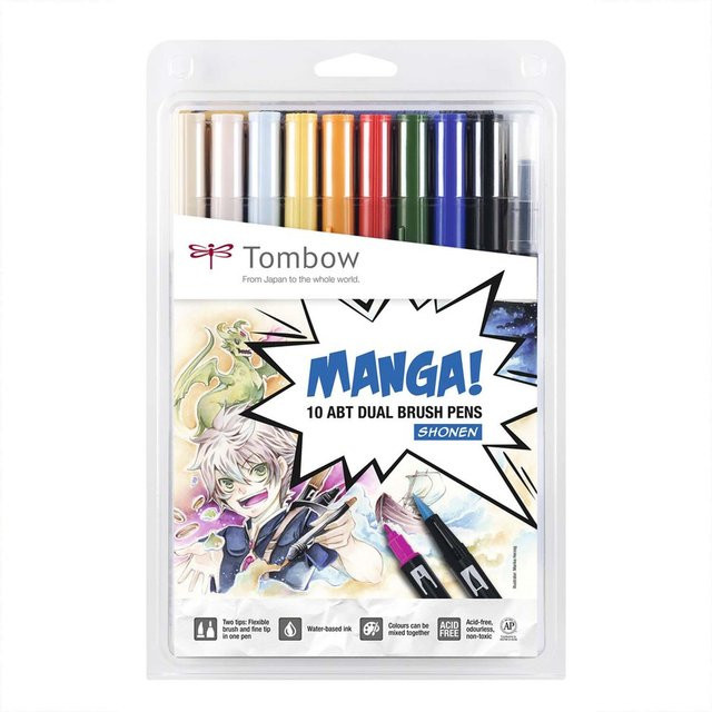 Tombow ABT Brush Pen Set Manga Shonen Mehrfarbig mit Blau und Schwarz - Bild 1