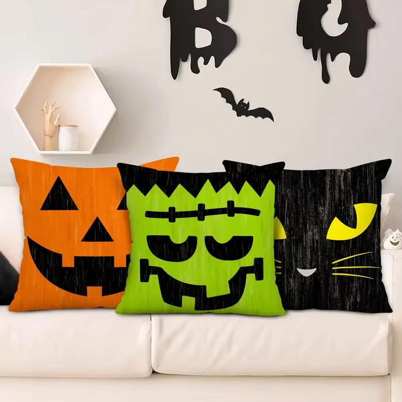 Halloween Kissenbezug mit Charakter-Ausdrücken für Sofa und Couch, Mehrfarbig, Breite: 45,72 cm, Breite: 45,72 cm - Bild 5