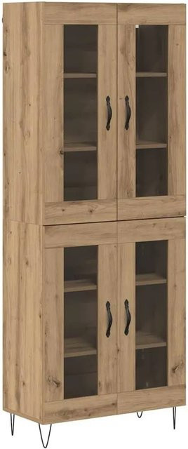 vidaXL Highboard Artisan-Eiche mit Glastüren in Braun, B/T/H: 69,5 x 34 x 180 cm - Bild 1