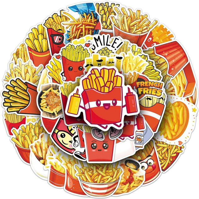 50 Stück Cartoon Pommes Aufkleber von Binchi Outdoor Product in Multicolour für DIY-Projekte und wasserfeste Dekoration - Bild 1