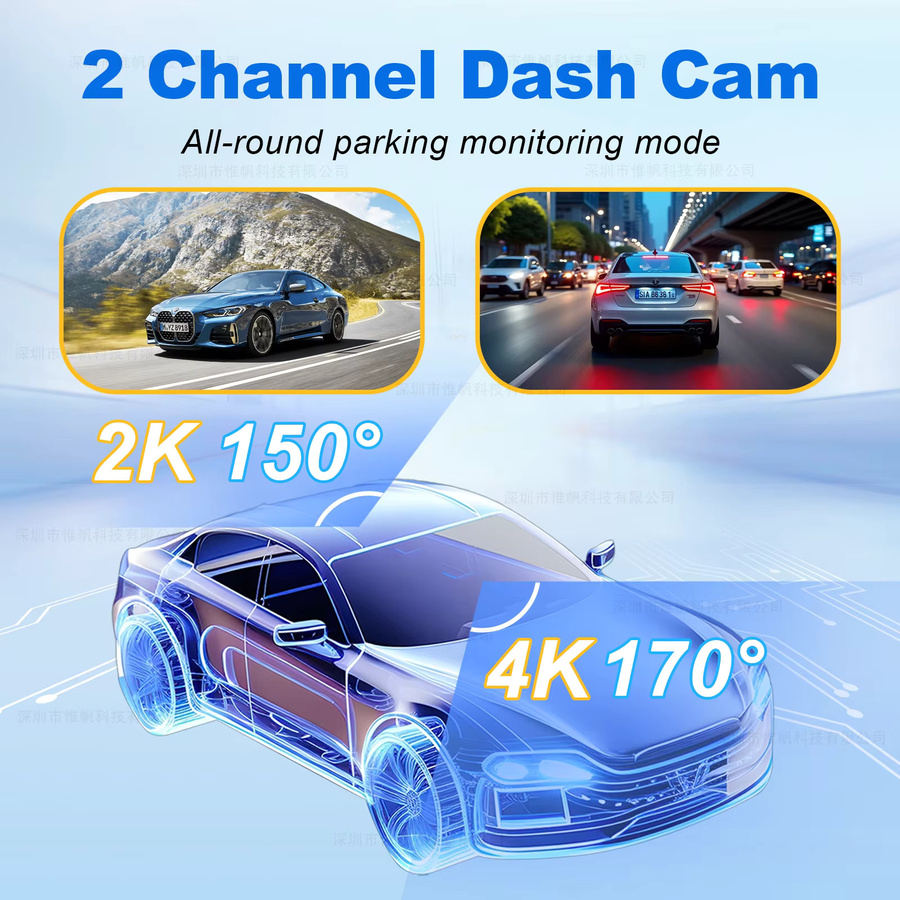 Sherway Dashcam 4K mit Zweikanal-Aufnahme und 2K HDR, 3,69 Zoll IPS Touchscreen, 24H Parküberwachung, ADAS und WIFI App, Schwarz - Bild 4