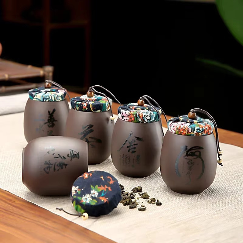 Lila Ton Teedose aus Keramik für Pu Erh Tee, tragbare Mini Reiseaufbewahrung mit Verschluss - Bild 3