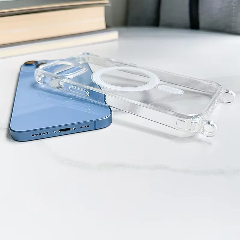 Transparente Crossbody Lanyard Handyhülle mit Magnet für iPhone 12 bis iPhone 16 Pro Max, stoßfeste Acryl-Hart-PC-Rückseite, Pink oder Transparent - Bild 2