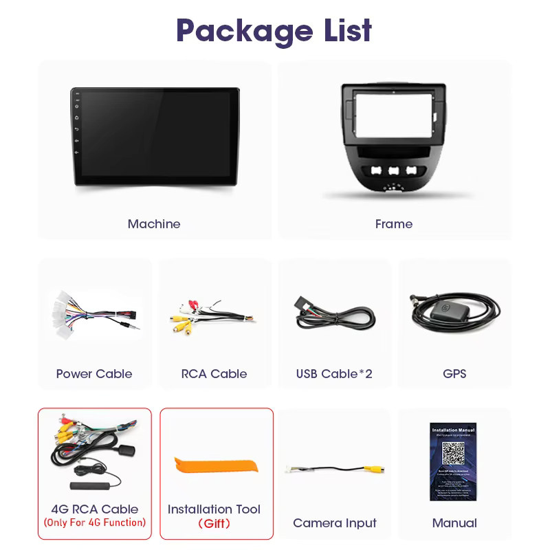JMCQ 2 DIN Autoradio mit Android 12, 4G, GPS und Carplay für Peugeot 107, Toyota Aygo und Citroen C1 (2005-2014), Schwarz - Bild 4