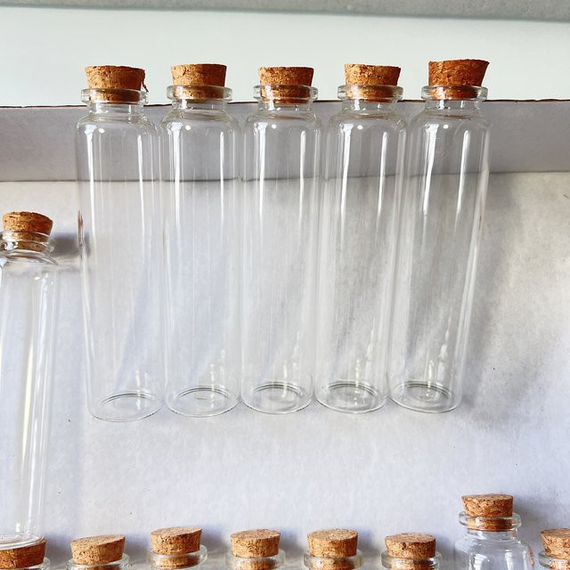 Set aus Glas-Reagenzgläsern mit Korkverschluss, transparente Drift-Flaschen für maritime Dekoration und Hochzeiten, 60 ml, Höhe: 120 mm, Breite: 30 mm - Bild 1