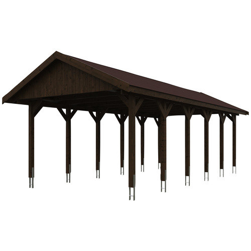 Skan Holz Carport Wallgau Satteldach aus Nadelholz in Nussbaum Braun mit Dachschindeln B: 430 cm, T: 900 cm, H: 326 cm - Bild 3
