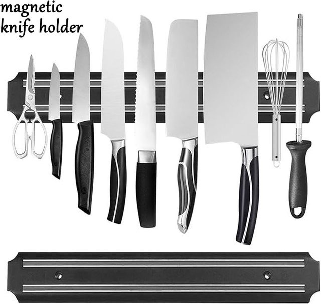 RSCHEF Magnetischer Messerhalter mit Regal zur Wandmontage, Schwarz, Metall - Bild 1