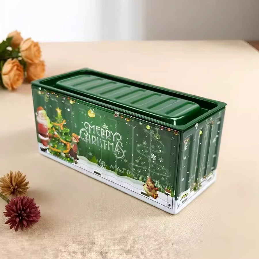 Rote Weihnachtsdose aus Zinn im Vintage-Stil als langlebige Aufbewahrungsbox für deine Büroorganisation - Bild 2