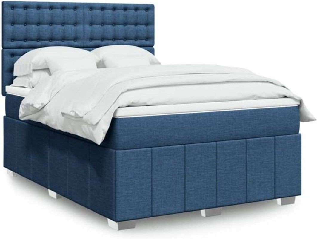 Vidaxl Boxspringbett mit Matratze in Blau und Weiß aus Stoff, Modernes Design, B/T/H: 160 x 200 x 150,5 cm - Bild 1