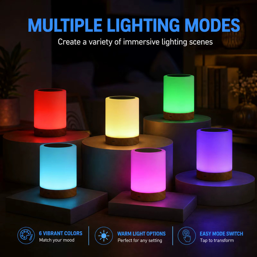 PZSUNLY RGB-Nachttischlampe mit Touch-Steuerung, dimmbar und USB wiederaufladbar, mehrfarbiges Nachtlicht für Schlafzimmer, Kinderzimmer und Esszimmer - Bild 5