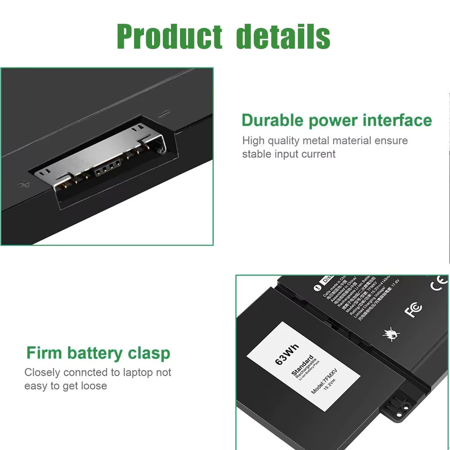 Dell Laptop-Akku 15,2V 63Wh in Schwarz für Latitude 5320 7320 7420 7520 2-in-1 und P133G P134G P135G P136G P138G P139G P110F 9JM71 - Bild 5