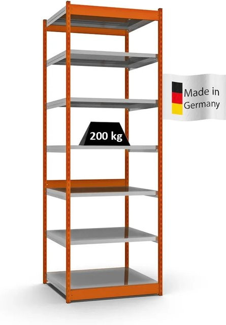 PROREGAL Fachbodenregal Stecksystem mit Vierkant-Profil in Orange, 7 Ebenen, H x B x T: 300 x 102,5 x 80 cm - Bild 1