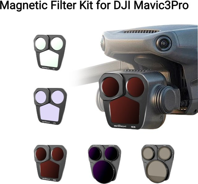 Mecoright Magnetischer Filtersatz für DJI Mavic 3 Pro, UV CPL ND8 ND16 ND32 ND64 NDPL Nachtfilter, Schwarz - Bild 1